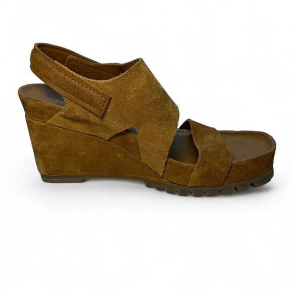 PEDRO GARCIA Jouri Platform Suede Wedge Sandals, Tan, EU 37.5, NWOB - Picture 9 of 13